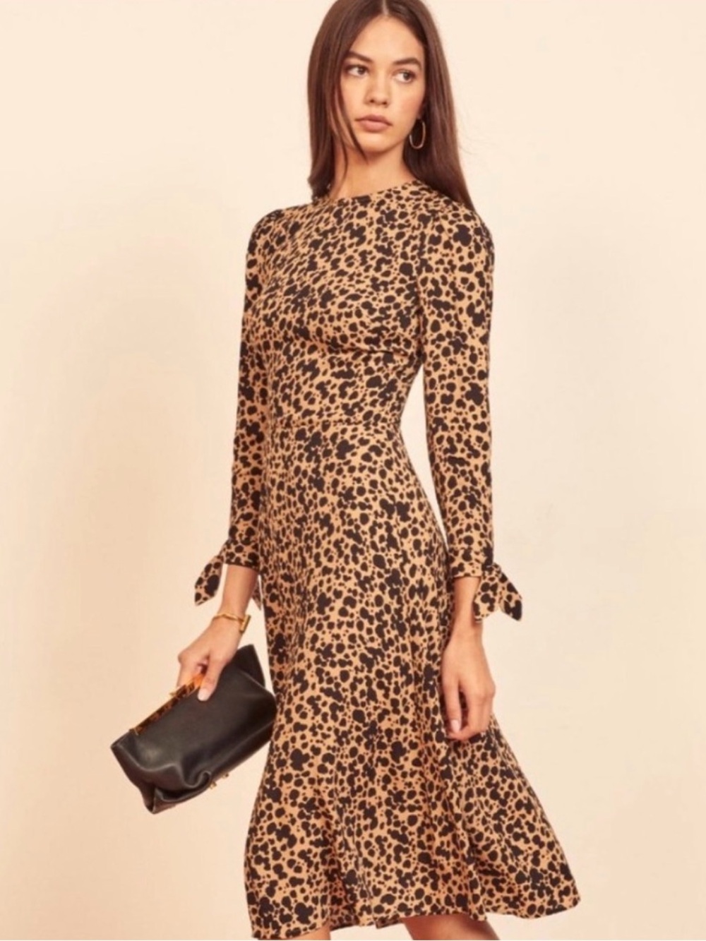 Reformation Port Dress - NWT sz 14 tan & black print